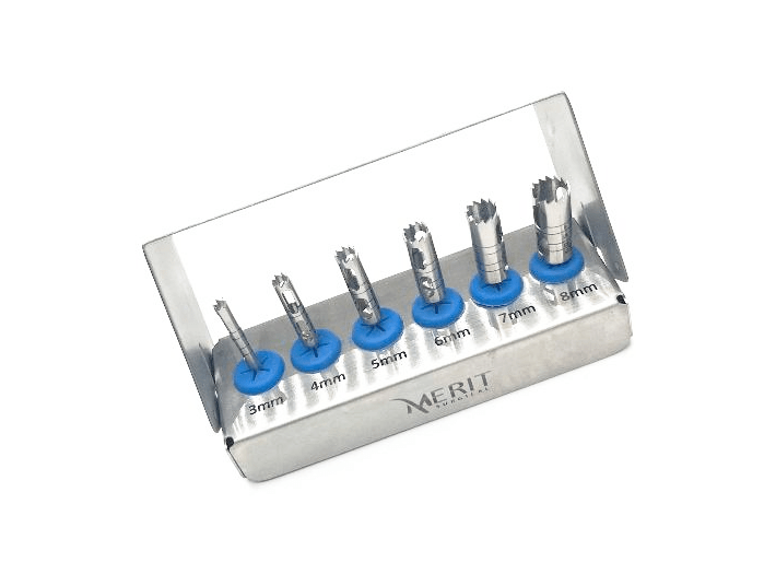 Dental Long Trephine Bur Drills Implant Kit 6 Pcs Merit Surgical